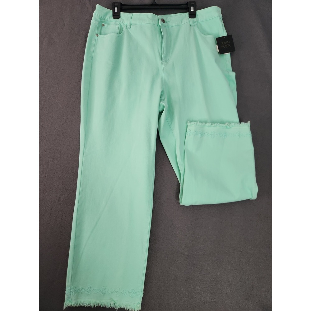 John Mark Denim Jeans Womens Sz 16W Embroidered Green Capri Ankle Jeans Boho NWT